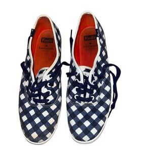 Kate Spade/Keds Black Blue White Checked Lace Up Preppy Flat Sneakers Logo Size8